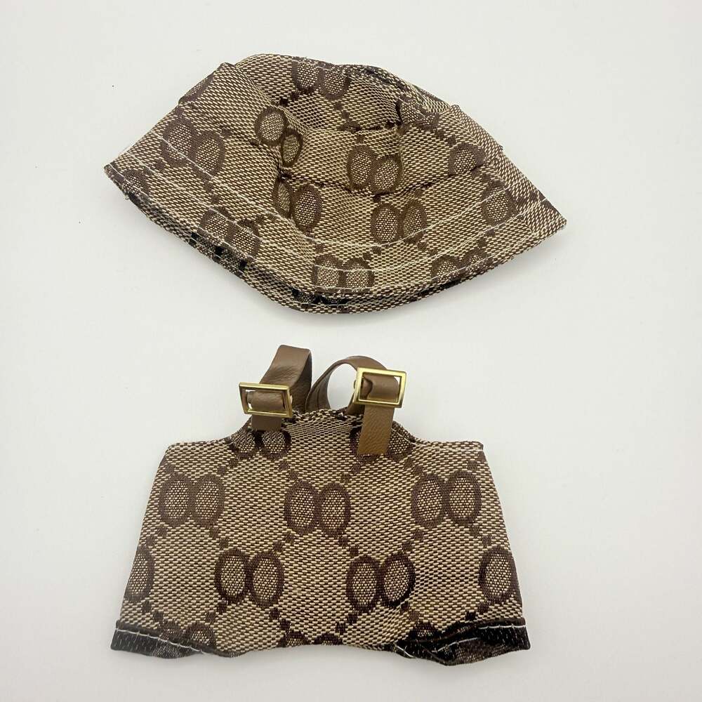Labubu Doll Clothes Set Monogram Canvas Bucket Hat and Buckle Vest Accessories